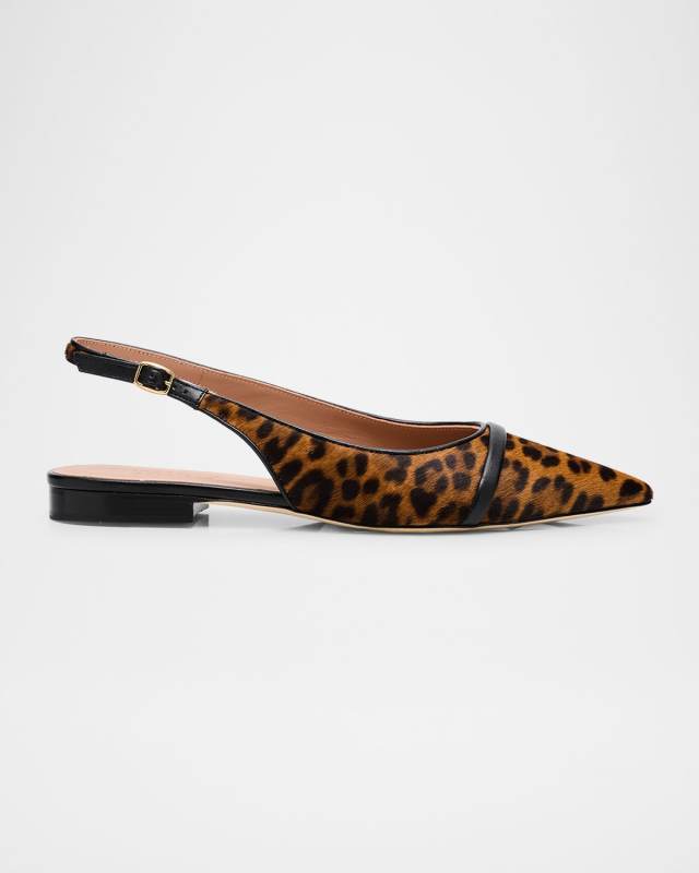 Jama Leopard-Printed Calf Hair Slingback Flats
